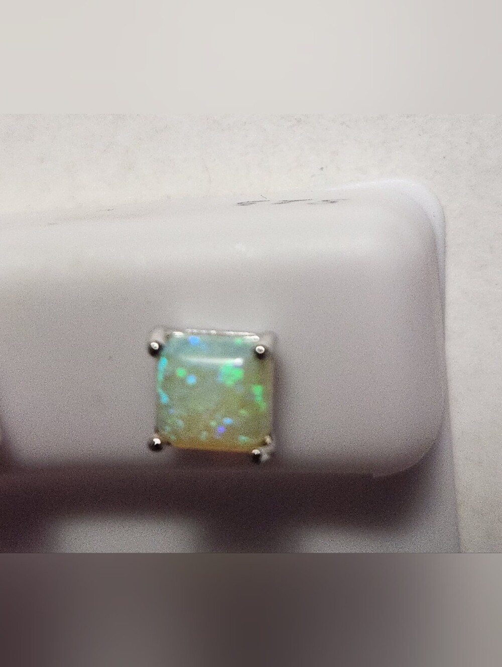 MOISSANITE WGITE NATURAL OPAL, PRINCESS CUT EARRING, PURE STERLING SILVER 925 - Picture 3 of 9